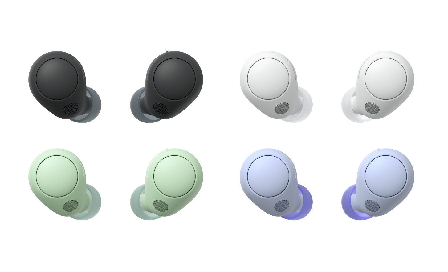 Imagen de los audífonos inalámbricos con Noise Cancelling WF-C700N de color negro, blanco, verde salvia y lavanda