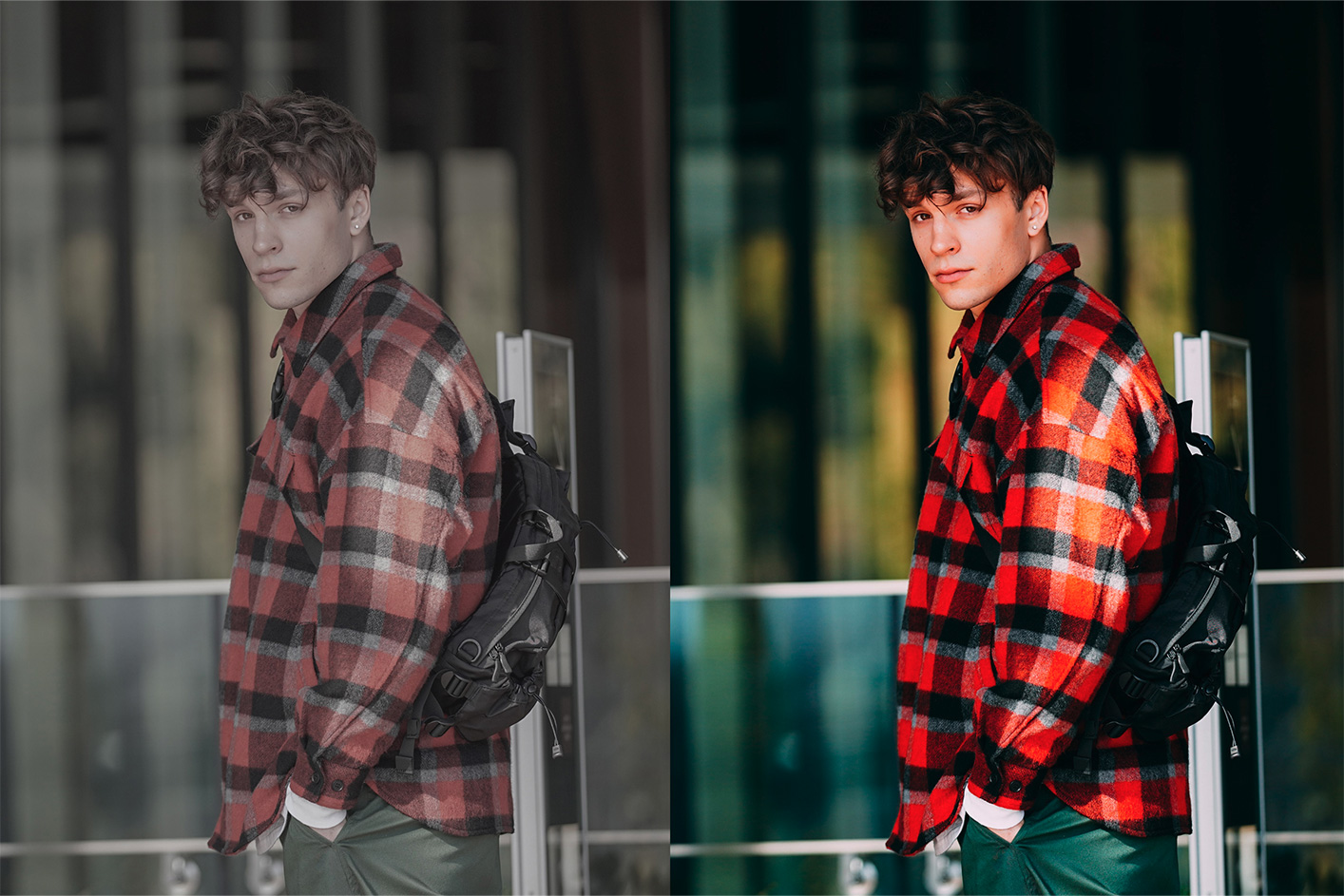 Imagen de muestra antes y después de la gradación de color