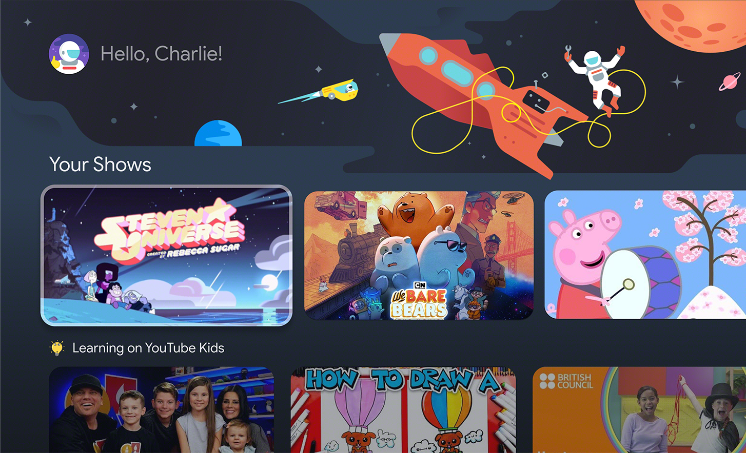 Captura de pantalla que muestra contenido para niños en Google TV